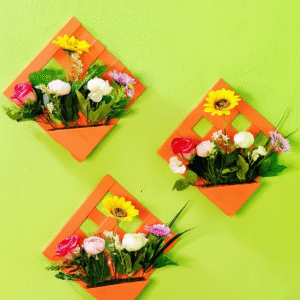 3pcs Floral Frame Set With Artificial Flower-Orange