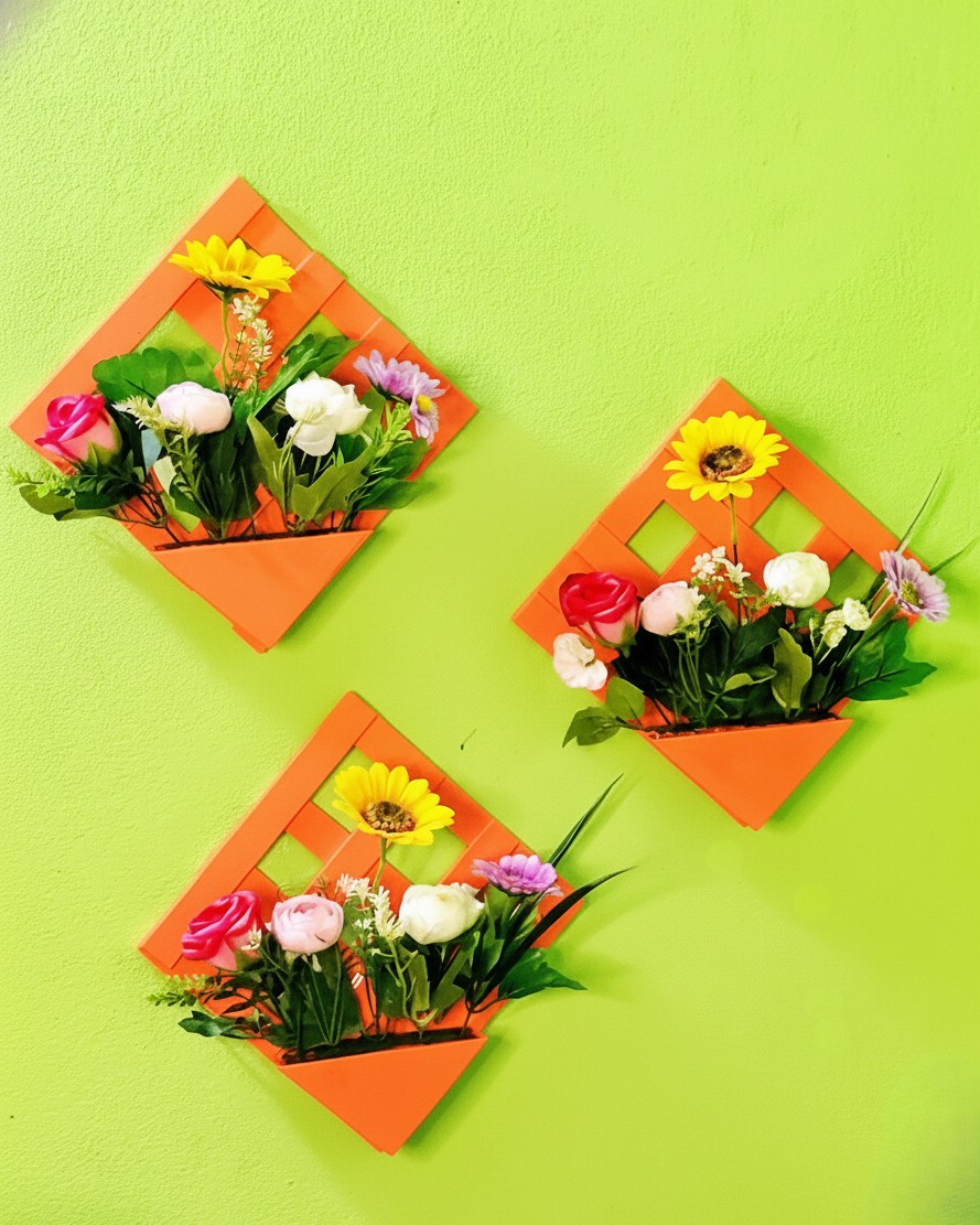 3pcs Floral Frame Set With Artificial Flower-Orange