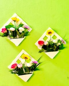 3pcs Floral Frame Set With Artificial Flower-White