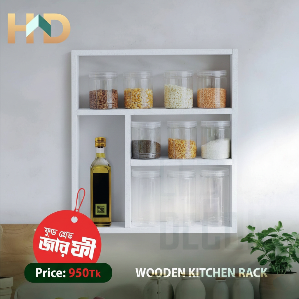 White - Wooden Kitchen Rack (Size: 20×18”)
